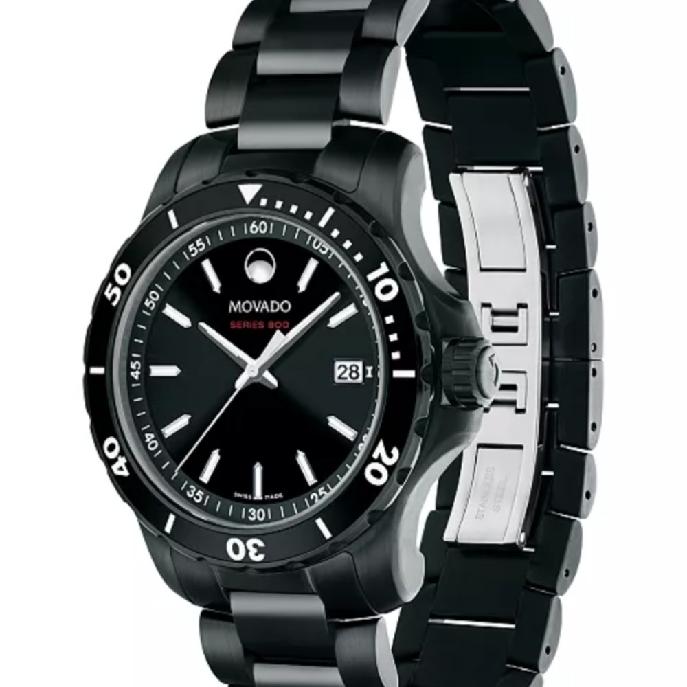 Movado Series 800 Black and Silver Watch